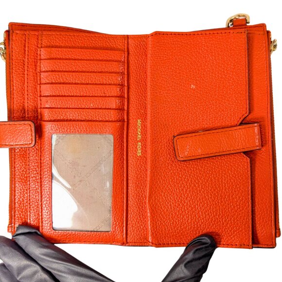 SOLD Michael Kors Orange Leather Jet Set Double Zip Wristlet Phone Wallet - Picture 7 of 10